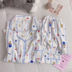 UNINICE Thin Cloud Cotton Pajama Set for Women | Long Sleeve Loose Pants Presko Sweet Sleepwear