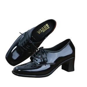 Womens Black Shoes Korean Style Fashion Lace-up 5cm Thick Rubber Non-slip Waterproof Work Shoes for School & Formal Settings 0140523