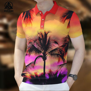 วันหยุดผู้ชายเสื้อโปโลฮาวายต้นมะพร้าวกราฟิกเสื้อโปโลหลวมแขนสั้นโปโล