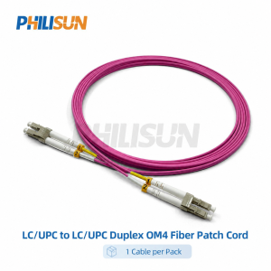 LC/UPC to LC/UPC Duplex OM4 50/125 μm Bend-Insensitive Fiber Optic Patch Cord 2.0 mm Violet LSZH 1-20 m 1/5 Pack PHILISUN