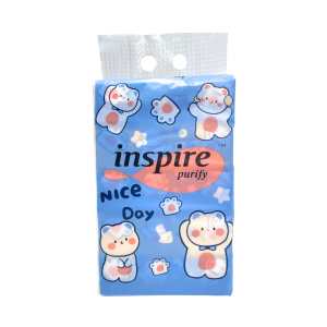ทิชชู่หนา 3 ชั้น ลาย Nice Day แบรนด์ inspire ใช้เช็ดหน้าได้  ( 1 หิ้ว 5 ห่อ ) 240แผ่น เกรดพรีเมียม ซอฟท์