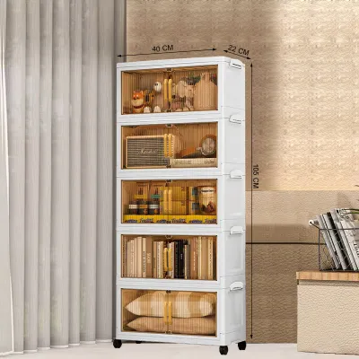 HEINOกว้าง40CM 5ชั้นตู้เก็บของพับได้ ตู้อเนกประสงค์ ตู้วางของมีหลายชั้น สไตล์โมเดิร์น หูล็อคด้านข้าง วัสดุพลาสติกPP แข็งแรง รับน้ำหนักได้เยอะ