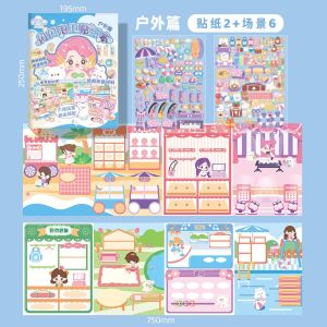 Buku Stiker Gelembung paper book toca boca 6 adegan + 2 stiker Putri cantik berdandan buku stiker 3D Ratusan perubahan kostum lucu Perubahan stiker 3D menunjukkan gadis imut Mainan pendidikan anak perempuan berdandan pakaian Buku aktivitas