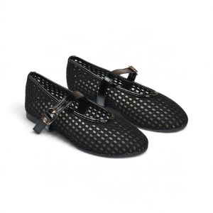 Giày Búp Bê Lưới Nữ Đế Bệt Mũi Tròn Phối Khóa Thời Trang Pixie H466