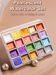 Watercolor Paint Set Portable Lightweight Iron Box Gold Stroke Solid Art Pearlescent Watercolor