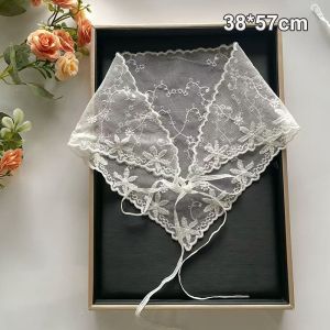 SIXIS Thoáng khí Khăn quấn tóc ren Retro Hoa dệt màu trắng Khăn trùm đầu hình tam giác Thanh lịch Ngọt ngào Khăn buộc tóc in họa tiết Du lịch