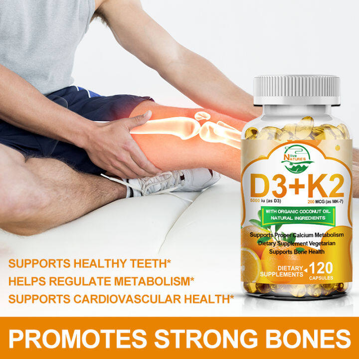 120 PCS Vitamin D3 & K2 Capsules Supplement Promotes Strong Bones And ...