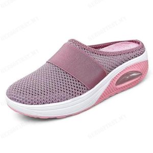 Breathable semi-slippers womens one-foot stirrup lazy comfortable mesh thick-soled slippers