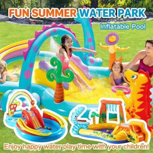 INTEX Family Inflatable Swimming Pool Dinosaur Design Swim Pool Big Size with Slide for Kids