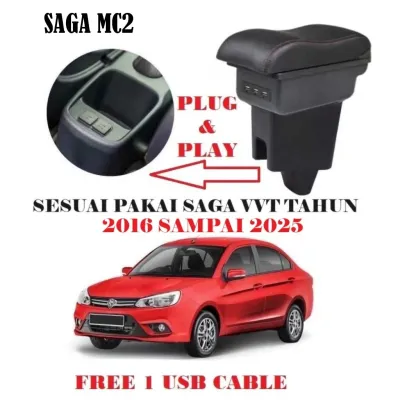 Proton Saga VVT MC2 Saga Blm Flx Arm Rest USB Type C Port Armrest Console Box Storage Box Seat Gap Storage Side Back Seat Organizer Pocket Cup Holder Drink Holder Box Phone Charging Accessories Saga