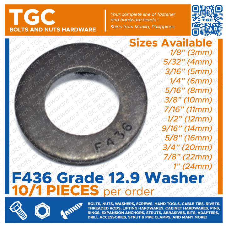 TGC 10/1PCS F436 Flatwasher High Tensile Grade 12.9 Flat Washer