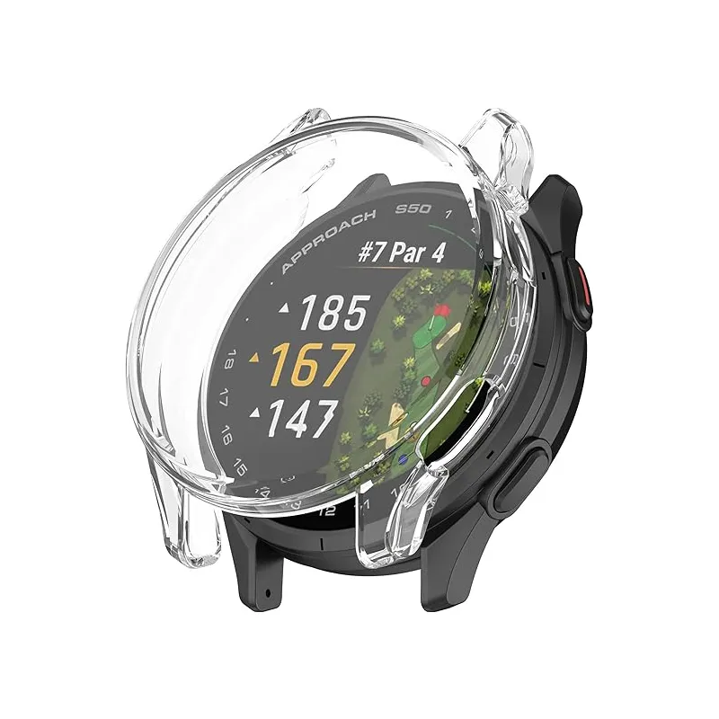 Case For Garmin Forerunner 570 47MM Premium Running Smartwatch,WUNIAK Hard PC Screen Protector For Forerunner 570,9H Tempered Glass Ultra-Thin Full-Coverage Shockproof Bumper,(2Pack,Transparent Blue