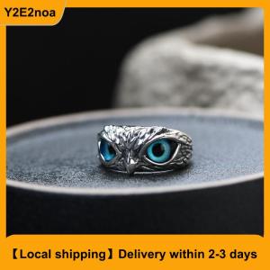 【Local shipping】 Vintage Animal Open Adjustable Blue Eyes Owl Ring Men and Women Jewelry Party Gift