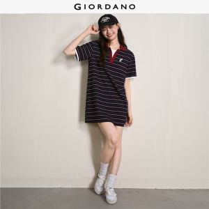 Giordano Women Tom & Jerry embroidery striped polo dress Free Shipping 18466614