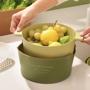 DITIPOO Hai lớp Giỏ rửa rau củ quả Có thể tháo rời. Dung tích lớn Chậu rửa rau củ quả Hộ gia đình Tay cầm đôi Rổ lọc rau củ Bồn rửa chén