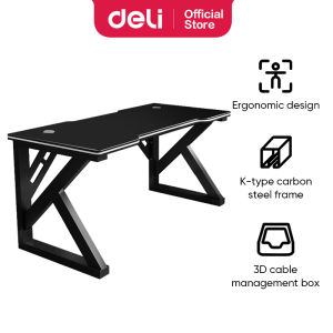 Deli Meja Gaming / Meja Komputer / Gaming Table Hitam Box Kabel E915X