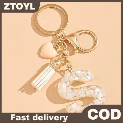 ZTOYL 26 chữ cái đầu bảng chữ cái A đến Z thư Keychain màu be hình trái tim tua dây móc khóa thời trang túi treo trang trí xe đính Quà Tặng
