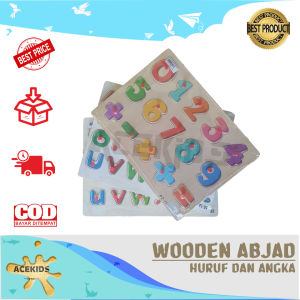 Paket Wooden Puzzle Anak Belajar Mencocokan Pengelanan Huruf Abjad Dan Angka Bahan Kayu Bagus Aman