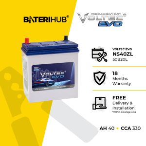 [ FREE INSTALLATION ] Bateri Kereta 50B20L | Voltec EVO | Car Battery | Kancil Kelisa Viva Myvi Alza Axia City Arus Kenari Ertiga Swift Altis Sirion Delta Laser Spectron Jazz Atos Corolla Kembara Honda City | NS40ZL | NS40 | B19L | B20L BateriHub