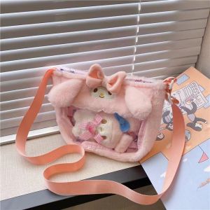 Kuromi bag Melody Cinnamoroll Cute Transparent PVC Childrens Bag Plush Toy Cartoon Bag Sanrio Doll Crossbody Bag cross shoulder bag斜挎包