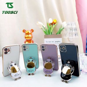Luxury 3D Cartoon Duck Holder Stand Plating Phone Case Glossy Soft TPU Back Cover For Samsung Galaxy A01 A03S A03 Core A23 A33 A53 A73 A13 A12 A50S A30S A70S A71 A51 A750 A32 A52 A72 A22 A21S A10S A11 M11 M12 A31 A30 A20S