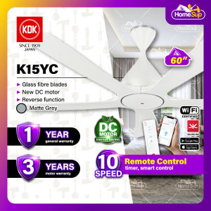 KDK K15YC Ceiling Fan 60 Inch NODOKA DC Motor 10-Speed App & Remote Control Pearl White