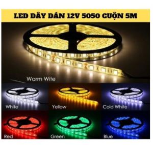 LED dây 12V 5050 cuộn 5m phủ silicon chống nước IP65 1 mặt dán RGB nhiều màu quay tiktok
