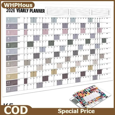 WHPHous Áp phích Lịch Treo Tường hàng năm của 2026 với nhãn dán lịch trình kế hoạch lớn lịch trình công cụ quản lý thời gian tổ chức văn phòng tại nhà