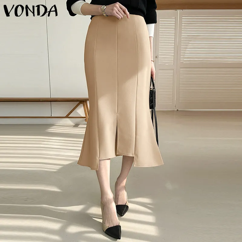 VONDA Womens Elegant Back Zipper High Waist Skirt Workplace Solid Pleated Bodycon Skirts Korean Causal Lazada PH