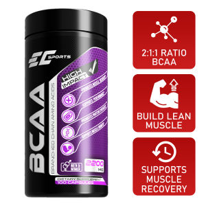 EC Sports 100% BCAA 2:1:1 Branched Chain Amino Acid - 100 Capsules - Promotes Muscle Protein Synthesis