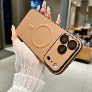 Soft TPU For Magsafe Case For iPhone 18 17 Pro Max 16Pro 15 14 Plus 13 c Wireless Charge Glass Lens Protect Leather Cover