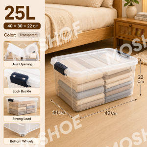 MOSHOE Storage Box Transparent Plastic Mega Storage Box BIG Wardrobe Organizer Storage Stackable Sealed With Wheel Water proof