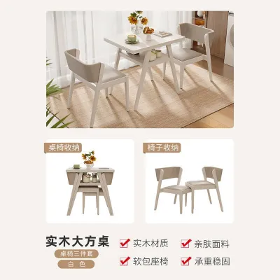 Solid Wood Balcony Tea Table Set 3-Piece Minimalist Leisure Set with 2 Chairs for Small Space Japanese Style