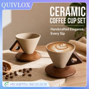 Ceramic Coffee Cup Set Vintage Style Coarse Pottery Textured Glaze Heat Resistant Home Cafe Drinkware