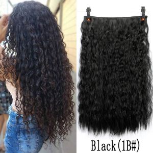 New Fashion  Long Water Wave 5 Clips Synthetic Hair Extensions Clips in High Temperature Fiber Black Brown Hairpiece