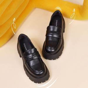 MYJUMP British style small leather shoes for women Retro high-heeled shoes #938