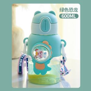 Kids Space capsule water bottle straw water cup boys and girls kindergarten baby bottles large capacity 600ml Portable Children cute water bottles with DIY sticker 儿童吸管水壶 TT18