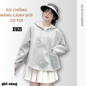 Áo nắng nữ ngắn cánh dơi có túi áo chống nắng nữ vải UMI dáng xòe croptop mũ rộng thoáng mát chống tia UV loại 1.