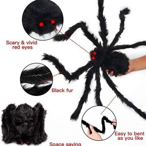 Halloween triangular spider web plush spider indoor and outdoor courtyard lawn prank scene decoration