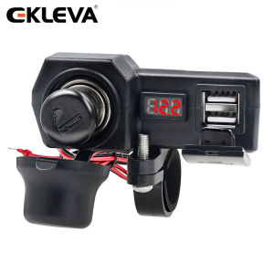 EKLEVA Motorcycle Dual USB Charger with Port Cig Lighter Socket and Voltage Display for Mobile Phone Tablet Charging Accessories
