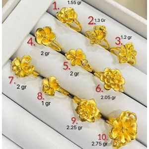Cincin emas asli kadar 99 LM Murni fine gold kendari padat polos bunga 24k