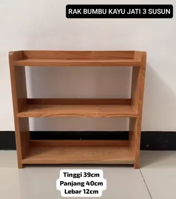 RAK BUMBU KAYU JATI ASLI/MAHONI 3 SUSUN MURAH/RAK BUKU/RAK KOSMETIK/RAK SEPATU
