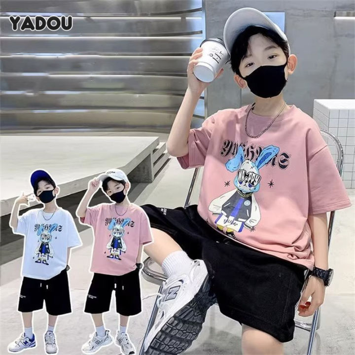 YADOU เสื้อยืดแขนสั้นเด็กผู้ชาย,เสื้อแขนสั้นขนาดกลางและใหญ่ครึ่ง