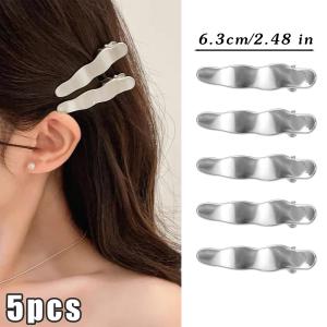 5Pcs Fashion Silver Metal Hairpins Wave Shape Barrettes Side Bangs Clip Holder Korean Women Hair Accessories