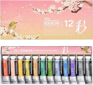 Sơn Gouache Holbein Irodori Artist bộ 12 màu 15ml dạng tuýp màu nước 4 mùa