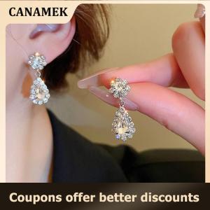【 CANAMEK 】 Fashion Simple Water Drop Crystal Rhinestone Necklace Earrings For Women Wedding Bride Light Luxury Jewelry Sets Accessories