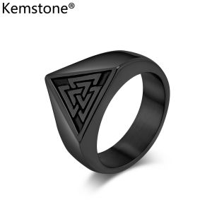 Kemstone thép không gỉ tam giác Đức ngã ba nhẫn nam bạc đen mạ vàng trang sức nhẫn