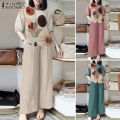 ZANZEA Womens Lady Elegant Sets Crew Neck Lantern Sleeve Graphic Print Tops Wide Leg Trousers Suits #0909. 