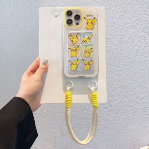 Cute cartoon card pocket phone case for iPhone 11 12 13 14 15 16 Pro Max Plus casing TPU soft cover with hanging rope for iPhone16 case