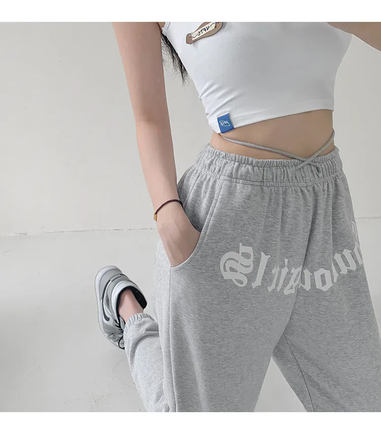 Hip hop Dance pants for girls women korea style high waist casual loose  printing Sports wide leg pants